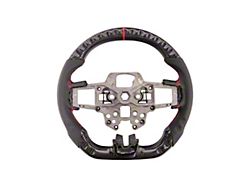 Perforated Leather Steering Wheel with Button Covers; Carbon Fiber with Red Stripe (18-23 Mustang w/o Heated Steering Wheel)