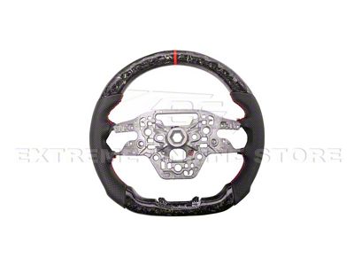 Perforated Leather Steering Wheel without Button Covers; Forged Carbon Fiber with Red Stripe (24-25 Mustang w/o Heated Steering Wheel)