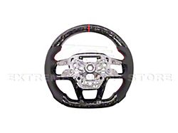 Perforated Leather Steering Wheel with Button Covers; Forged Carbon Fiber with Red Stripe (24-25 Mustang w/o Heated Steering Wheel)