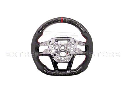 Perforated Leather Steering Wheel with Button Covers; Forged Carbon Fiber with Red Stripe (24-25 Mustang w/o Heated Steering Wheel)