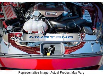 Polished/Brushed Radiator Cover with Mustang Lettering; Black Carbon Fiber (15-17 Mustang GT, EcoBoost, V6)