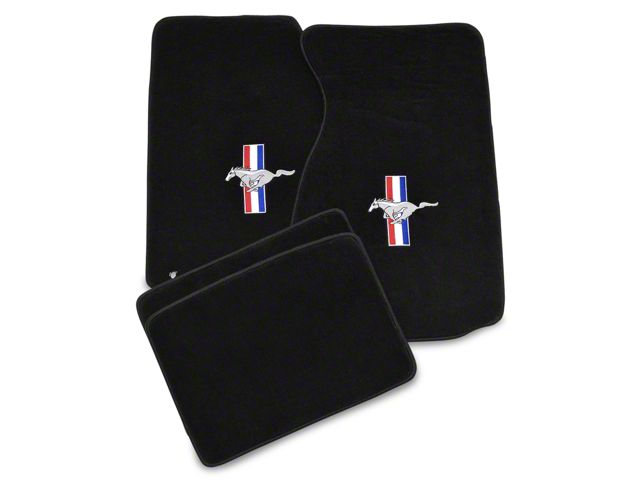 Lloyd Front and Rear Floor Mats with Tri-Bar Pony Logo; Black (99-04 Mustang)