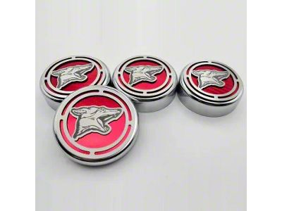 Pony Series Fluid Cap Covers; Solid Bright Red (15-25 Mustang w/ Automatic Transmission)