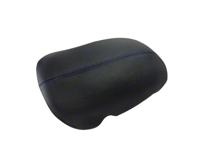 Premium Artificial Leather Center Console Lid Armrest Cover; Black with Blue Stitching (15-23 Mustang)