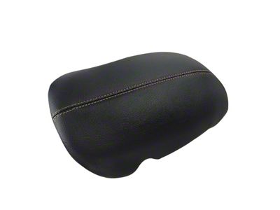 Premium Artificial Leather Center Console Lid Armrest Cover; Black with White Stitching (15-23 Mustang)