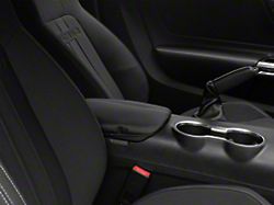 Kustom Interior Premium Artificial Leather Center Console Lid Armrest Cover; Black with White Stitching (15-23 Mustang)