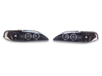 Dual Halo V2 Projector Headlights; Gloss Black Housing; Smoked Lens (94-98 Mustang)