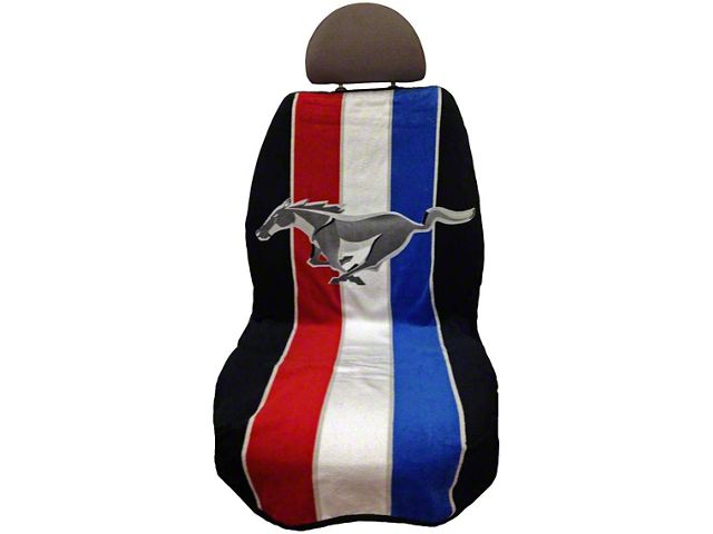 Seat Protector with Tri-Bar Running Pony Logo; Red, White and Blue (Universal; Some Adaptation May Be Required)
