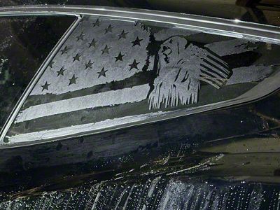 Quarter Window American Flag Reaper Decals; Gloss Black (15-23 Mustang Fastback)