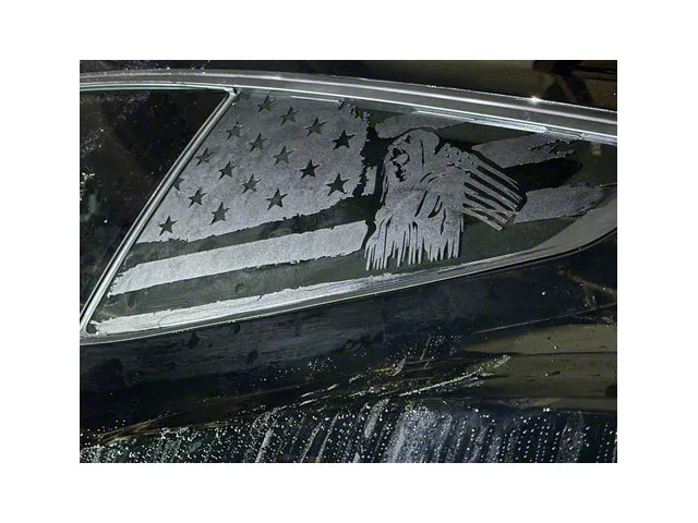 Quarter Window American Flag Reaper Decals; White Reflective (2024 Mustang Fastback)