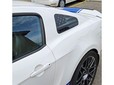Quarter Window Distressed American Flag Decals; Black Reflective (10-14 Mustang)