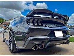 Rear Decklid Tattered American Flag Overlay Decal; Gloss Black (24-26 Mustang)