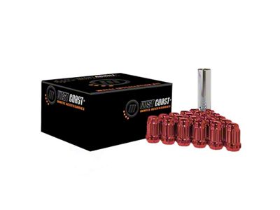 Red Acorn Spline Lug Nuts; 1/2-20-Inch; Set of 24 (94-14 Mustang)