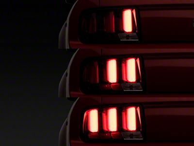 Red Light Bar LED Tail Lights; Black Housing; Clear Lens (05-09 Mustang)