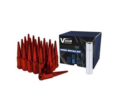 Red Spike Lug Nuts; M14x1.5; Set of 32 (15-25 Mustang)