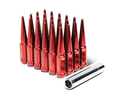 Red Spiked Lug Nuts; M14x1.5; Set of 24 (15-26 Mustang)