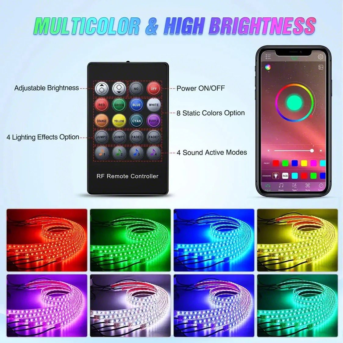 RGB Underglow Neon LED Strip Lights; 6-Piece (Universal; Some Adaptation May Be Required