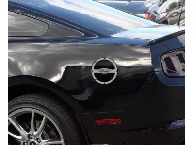 Rivet Style Fuel Door Trim with Ford Oval Logo; Polished (11-12 Mustang)