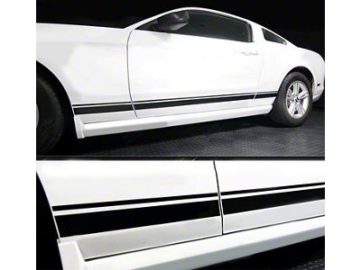 Rocker Panel Side Stripes; Gloss Black (18-23 Mustang)