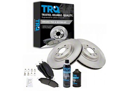 Semi-Metallic Brake Rotor, Pad, Brake Fluid and Cleaner Kit; Front (13-14 Mustang V6 w/ Performance Pack)