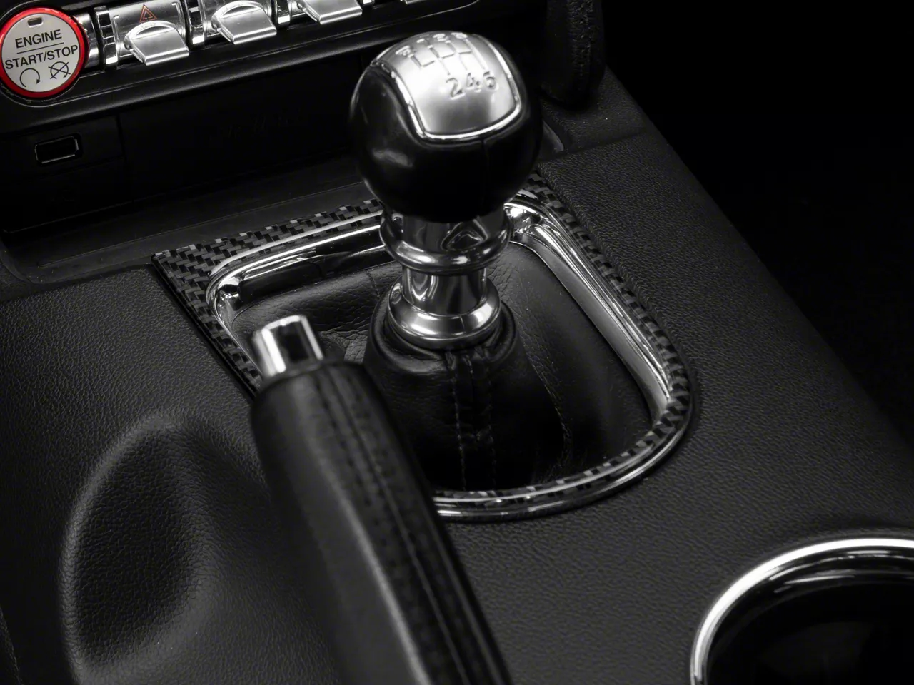Mustang Shifter Accent Trim; Domed Carbon Fiber (15-23
