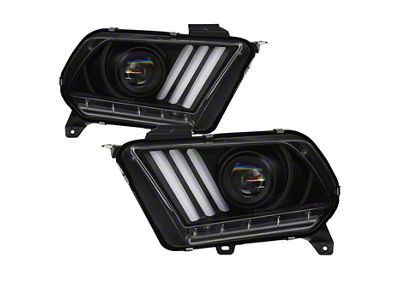 Signature Series Sequential Light Bar Projector Headlights; Black Housing; Clear Lens (10-12 Mustang w/ Factory Halogen Headlights)