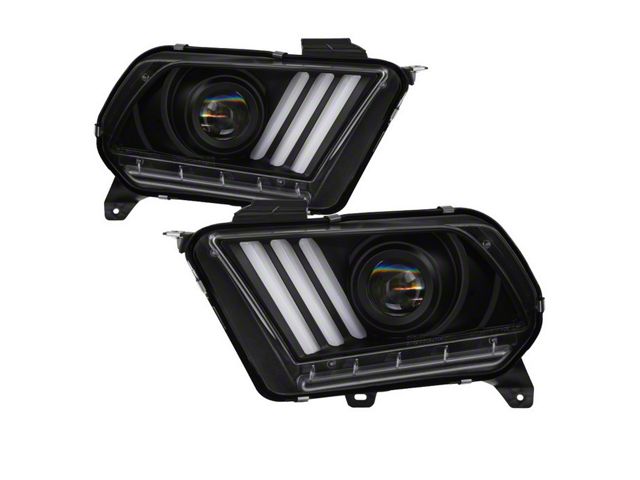 Signature Series Sequential Light Bar Projector Headlights; Black Housing; Clear Lens (10-12 Mustang w/ Factory Halogen Headlights)