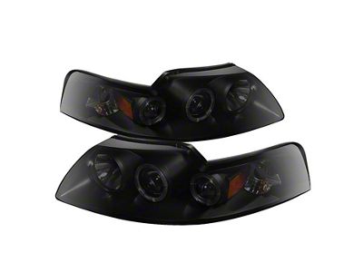 Signature Series LED Halo Projector Headlights; Black Housing; Smoked Lens (99-04 Mustang)