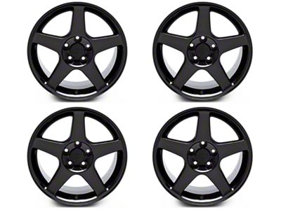Staggered 2003 Cobra Style Gloss Black 4-Wheel Kit; 17x9/17x10.5; 26mm/27mm Offset (99-04 Mustang)