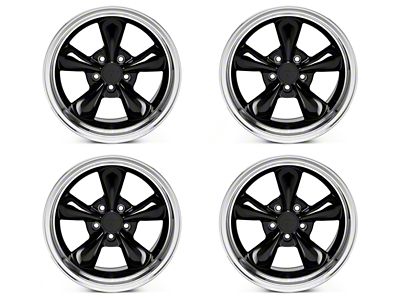 Staggered Bullitt Gloss Black 4-Wheel Kit; 17x9/17x10.5; 30mm/28mm Offset (99-04 Mustang)