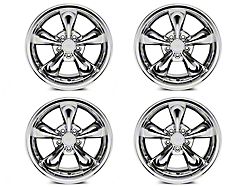 Staggered Bullitt Chrome 4-Wheel Kit; 17x9/17x10.5; 30mm/28mm Offset (99-04 Mustang)