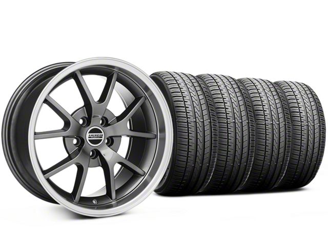Staggered FR500 Style Anthracite Wheel and Falken Azenis FK510 Performance Tire Kit; 18x9/10 (99-04 Mustang)