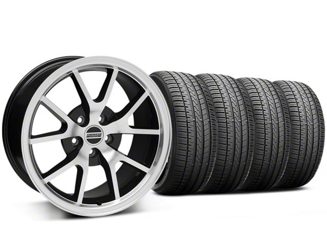 Staggered FR500 Style Black Machined Wheel and Falken Azenis FK510 Performance Tire Kit; 18x9/10 (99-04 Mustang)
