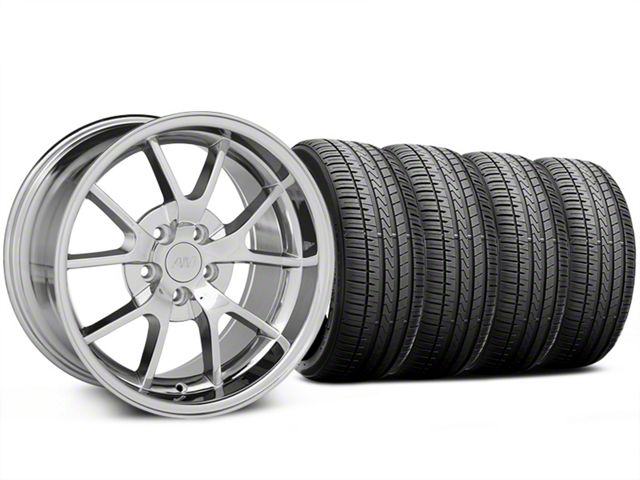Staggered FR500 Style Chrome Wheel and Falken Azenis FK510 Performance Tire Kit; 18x9/10 (99-04 Mustang)