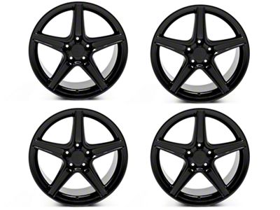 Staggered Saleen Style Gloss Black 4-Wheel Kit; 18x9/18x10; 30mm/28mm Offset (99-04 Mustang)