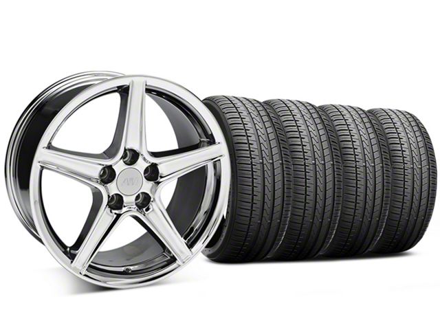 Staggered Saleen Style Chrome Wheel and Falken Azenis FK510 Performance Tire Kit; 18x9/10 (94-98 Mustang)