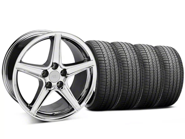 Staggered Saleen Style Chrome Wheel and Falken Azenis FK510 Performance Tire Kit; 18x9/10 (99-04 Mustang)