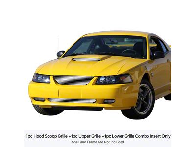 Stainless Steel Billet Upper and Lower Grille Overlay; Polished (99-04 Mustang V6)