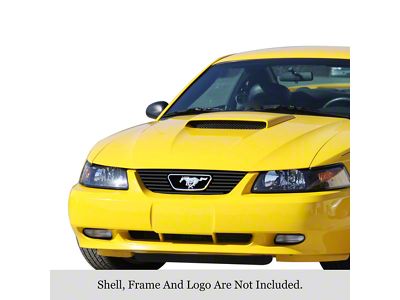 Stainless Steel Billet Upper Overlay Grille with Logo Cutout; Black (99-04 Mustang GT, V6)