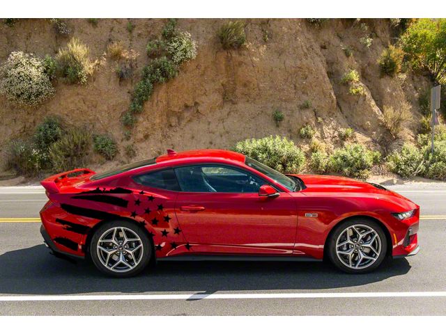 Stars and Bars Body Graphics; Driver and Passenger Side; Gloss Black (2024 Mustang)
