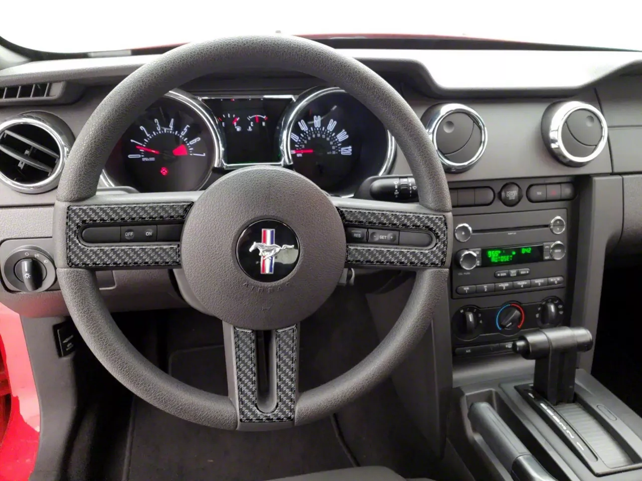 Mustang Steering Wheel Accent Trim; Domed Carbon Fiber (05