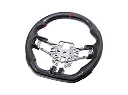 Perforated Leather Steering Wheel without Button Covers; Carbon Fiber with Red Stripe (15-17 Mustang)