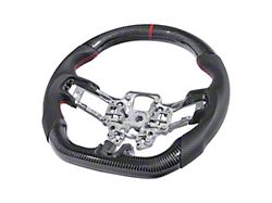 Perforated Leather Steering Wheel without Button Covers; Carbon Fiber with Red Stripe (18-23 Mustang w/o Heated Steering Wheel)