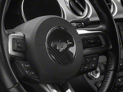 Steering Wheel Center Badge Accent Trim; Domed Carbon Fiber (15-23 Mustang)
