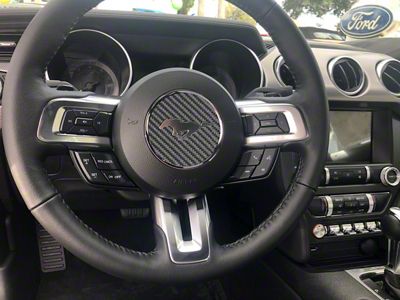 Steering Wheel Center Badge Accent Trim; Raw Carbon Fiber (15-23 Mustang)