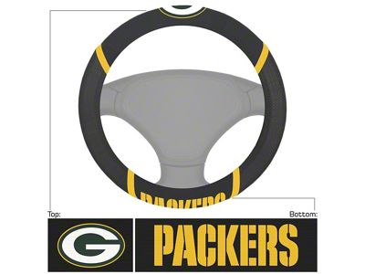 Steering Wheel Cover with Green Bay Packers Logo; Black (Universal; Some Adaptation May Be Required)