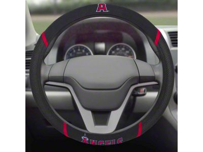 Steering Wheel Cover with Los Angeles Angels Logo; Black (Universal; Some Adaptation May Be Required)