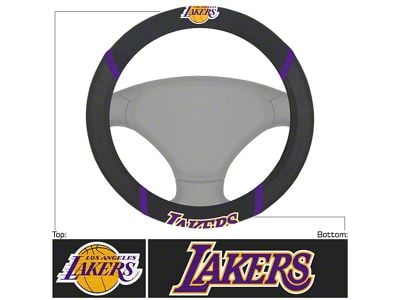 Steering Wheel Cover with Los Angeles Lakers Logo; Black (Universal; Some Adaptation May Be Required)