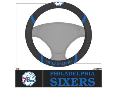 Steering Wheel Cover with Philadelphia 76ers Logo; Black (Universal; Some Adaptation May Be Required)
