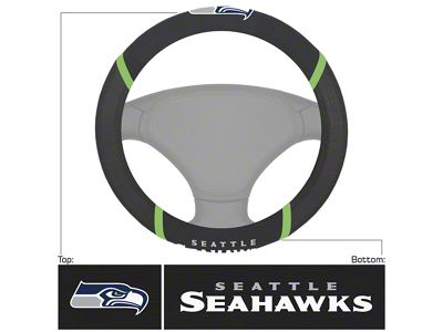 Steering Wheel Cover with Seattle Seahawks Logo; Black (Universal; Some Adaptation May Be Required)